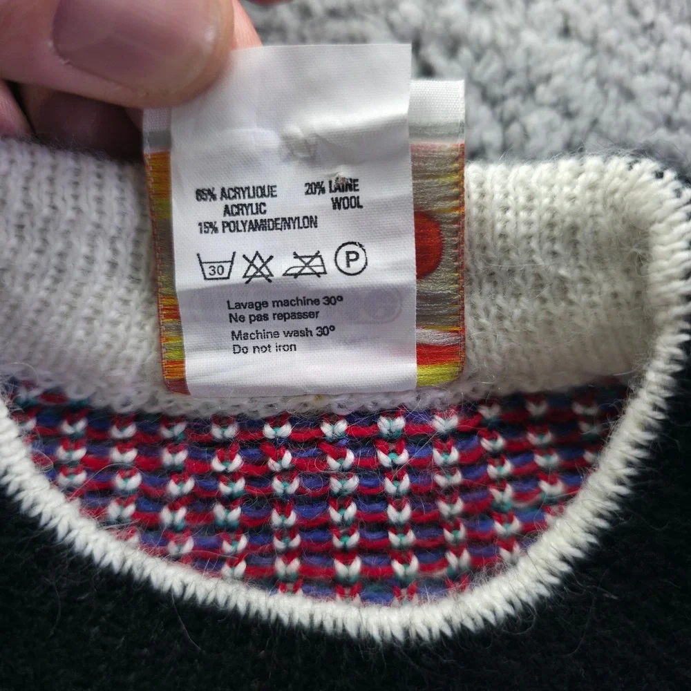 Vintage Marese Kids Sweater 6A Made in France Checkered Geometric Wool Black